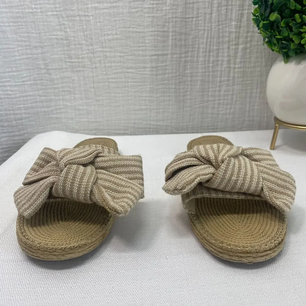 Aldo Espadrilles Slide Flat Sandals Women's Sz US 10 Beige Striped Boho Travel